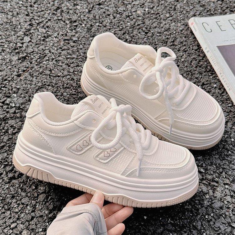 Summer new mesh versatile casual little white shoes college style heightening lace-up platform sports shoes