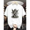 European Sizes Men's Street Style Short-Sleeved Crew Neck T-Shirt with Angel And Money Pattern, Perfect for Summer Outdoor Wear