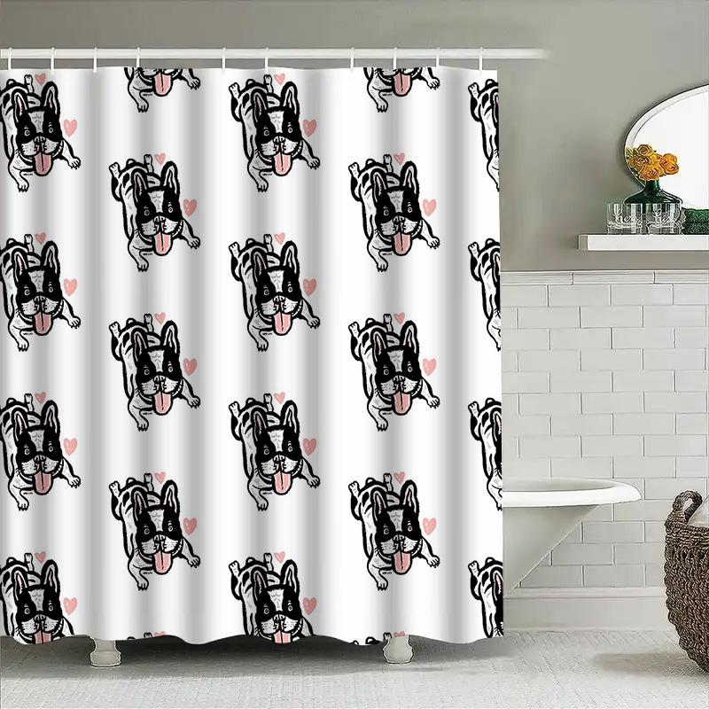 French Bulldog Shower Curtain Cute Puppy Dog Washroom Decor Bathroom Fabric Liner