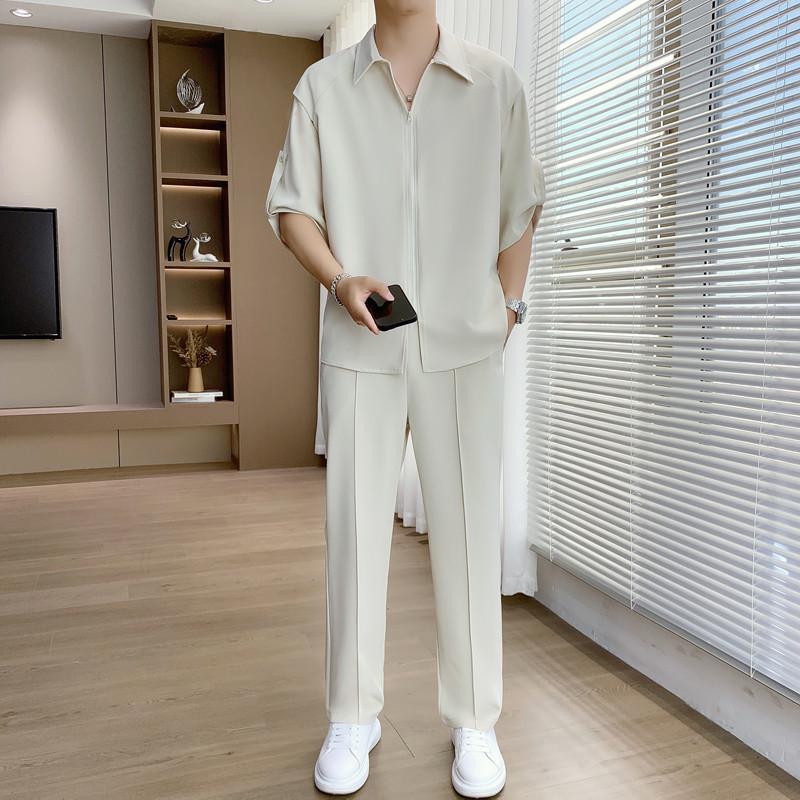 

Korean Style Two-Piece Set: Short-Sleeve T-Shirt & Long Pants for All Seasons M вершковий