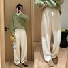 Women's Elastic Waist Barrel Leg Pants Relaxed Fit Korean Thick Cashmere Acetate Blend Wide Leg Trousers Winter Loungewear Sweatpants
