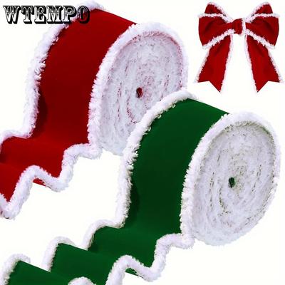 2 Rollen Klassisches Samt Weihnachtsband Set Bastelband mit Drahtkanten Rot & Grün Ideal für DIY Bastelarbeiten Feiertagsdekorationen 2,5 Zoll je 5 Yards