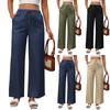 Women's Fashionable Color High Waist Casual Drawstring Pocket Loose Wide Leg Pants