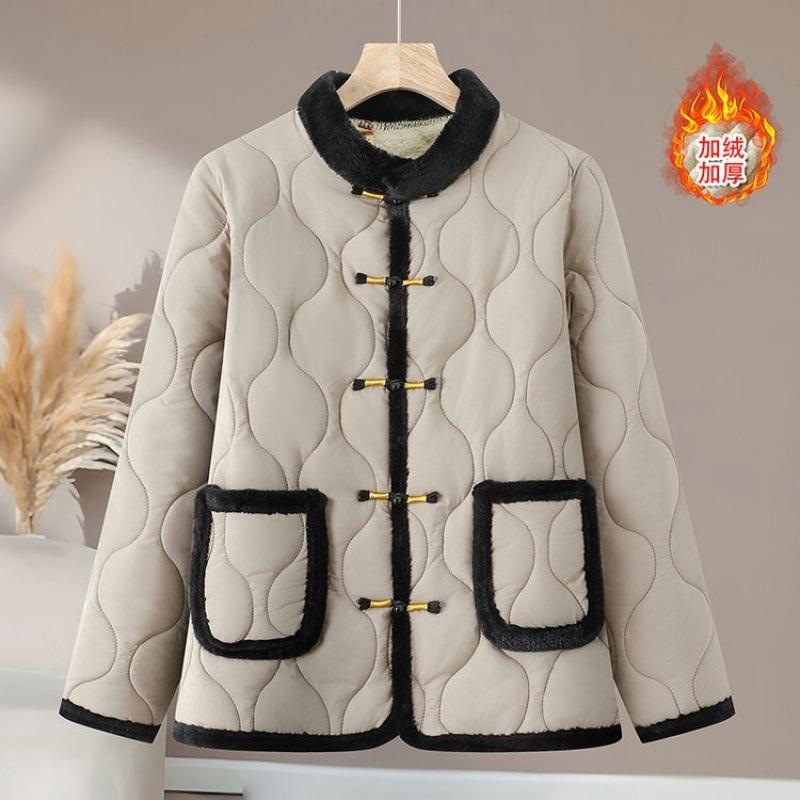 Winter velvet and velvet cotton-padded clothes, thickened disc-buckled retro cotton-padded jackets, warm cotton-padded jackets for women