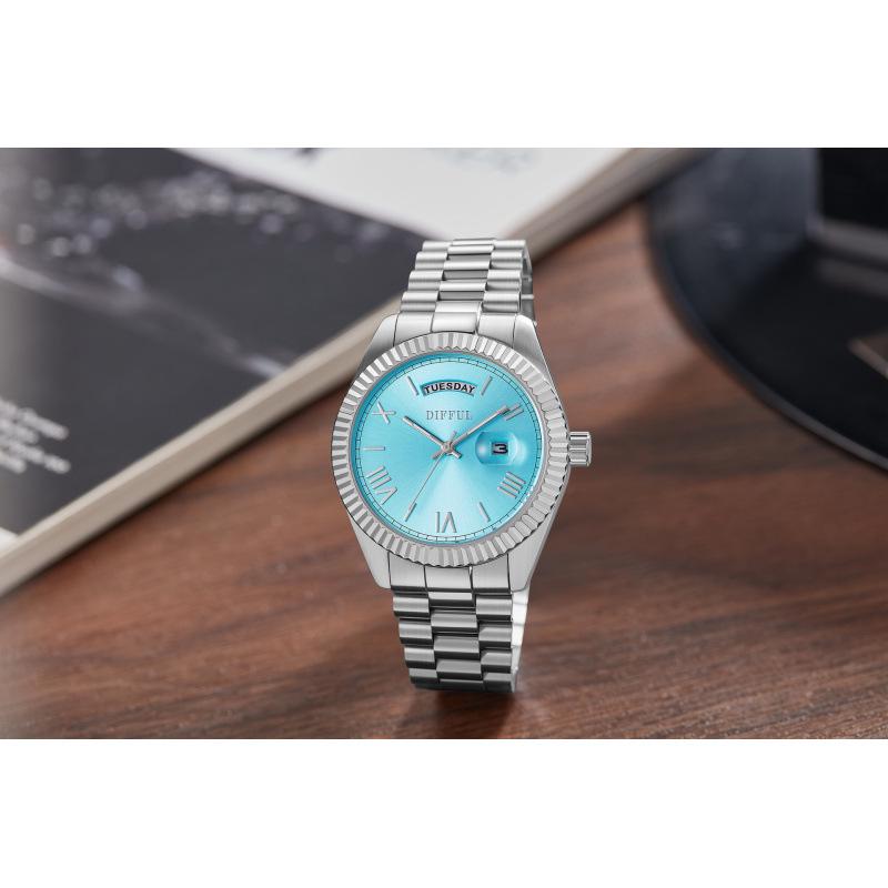 

Мужские водонепроницаемые кварцевые часы из нержавеющей стали с календарем озеро синий