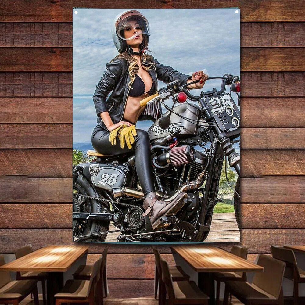 Tapestry of a sexy locomotive girl on a motorcycle 75x100