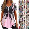 Shirts For Women Short Sleeve Tops Dressy Summer Casual Printed V-neck Irregular Hem Blouses Tees