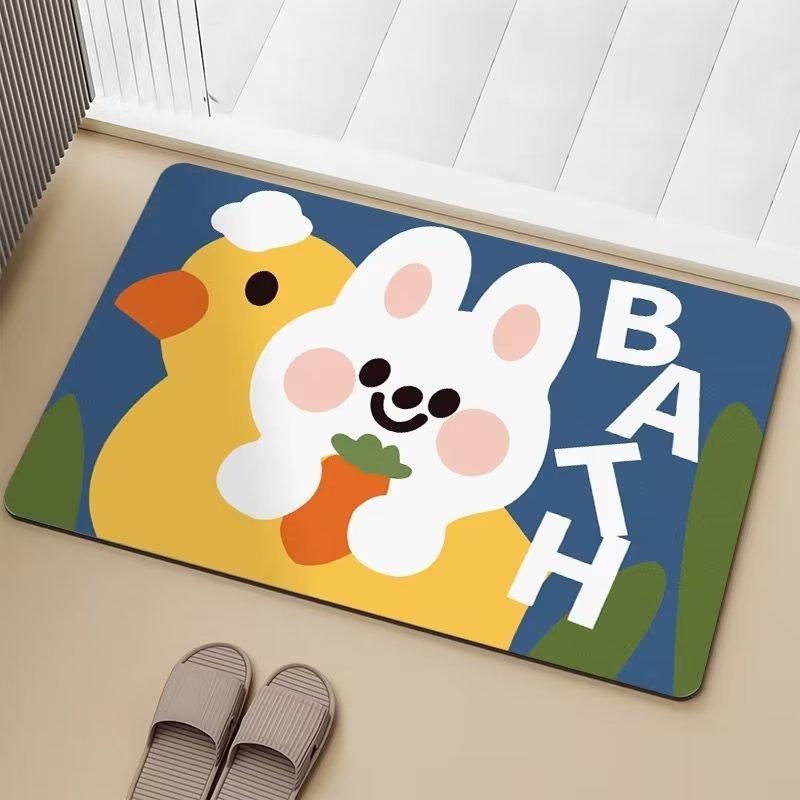 1pc Door Mat Cute Kawaii Bear Rabbit Printed for Home Living Room Decor Non-slip Floor Mat Cozy Carpet for Home Door Decoration