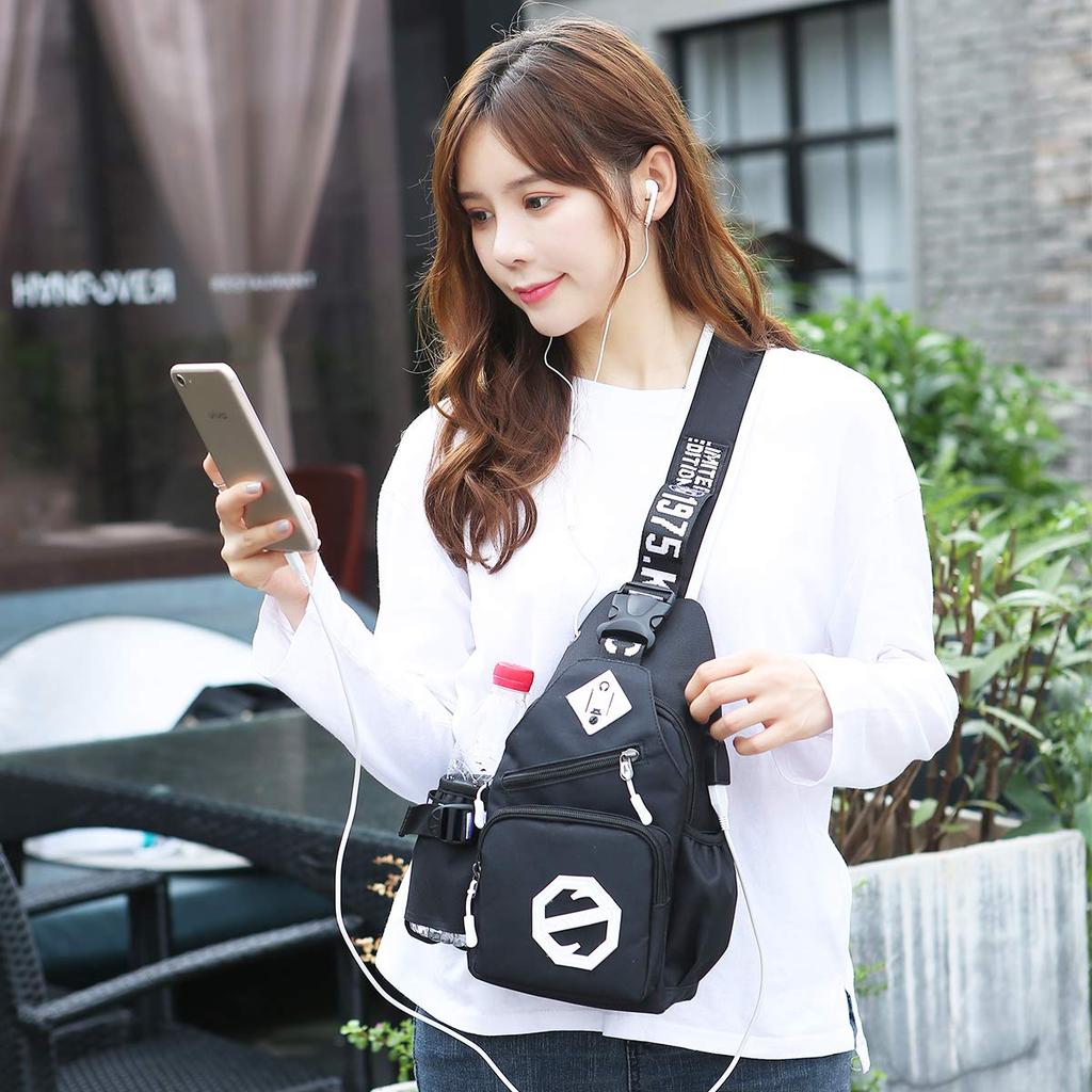 Honesty Mouth One-Shoulder Bag, Crossbody Bag, Multi-Function Backpack (11: Black (USB Included))