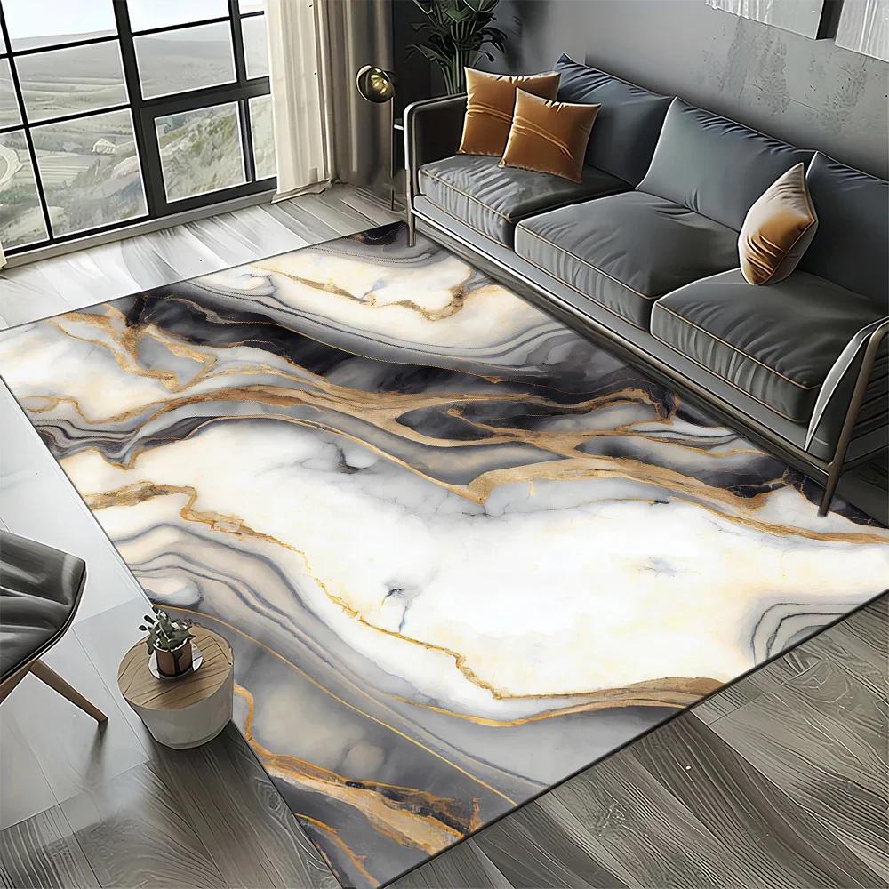 2025 New Style Black White Gold Marble Fashion 3D Carpet Rug for Living Room Bedroom Home Sofa Decoration,Kid Non-slip Floor Mat