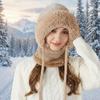 Women Fleece Lined Knit Hat Set Winter Warm Knitted Hat 3 in 1 Hooded One Piece Snow Cap W/Scarf & Mask for Cold Weather Protect