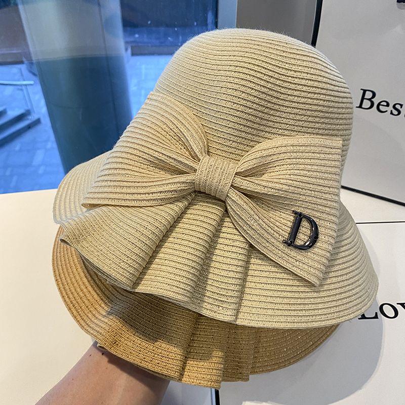 Bowknot Straw Sun Hat Elegant Hollow Wide Brim Summer Beach Sun Protection Breathable Sun Hats for Women