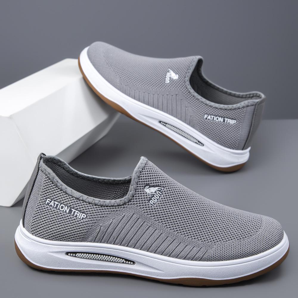 Men's Shoes 2025 Summer Breathable Mesh Shoes Soft Sole Lightweight Fly-woven Mesh Shoes One-pedal Men's Sports and Leisure Shoes