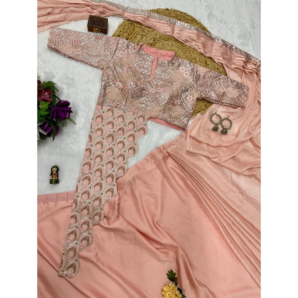 Party Look Bollywood Reay To Wear Saree Blouse Indian Women Designer Ethnic Sari