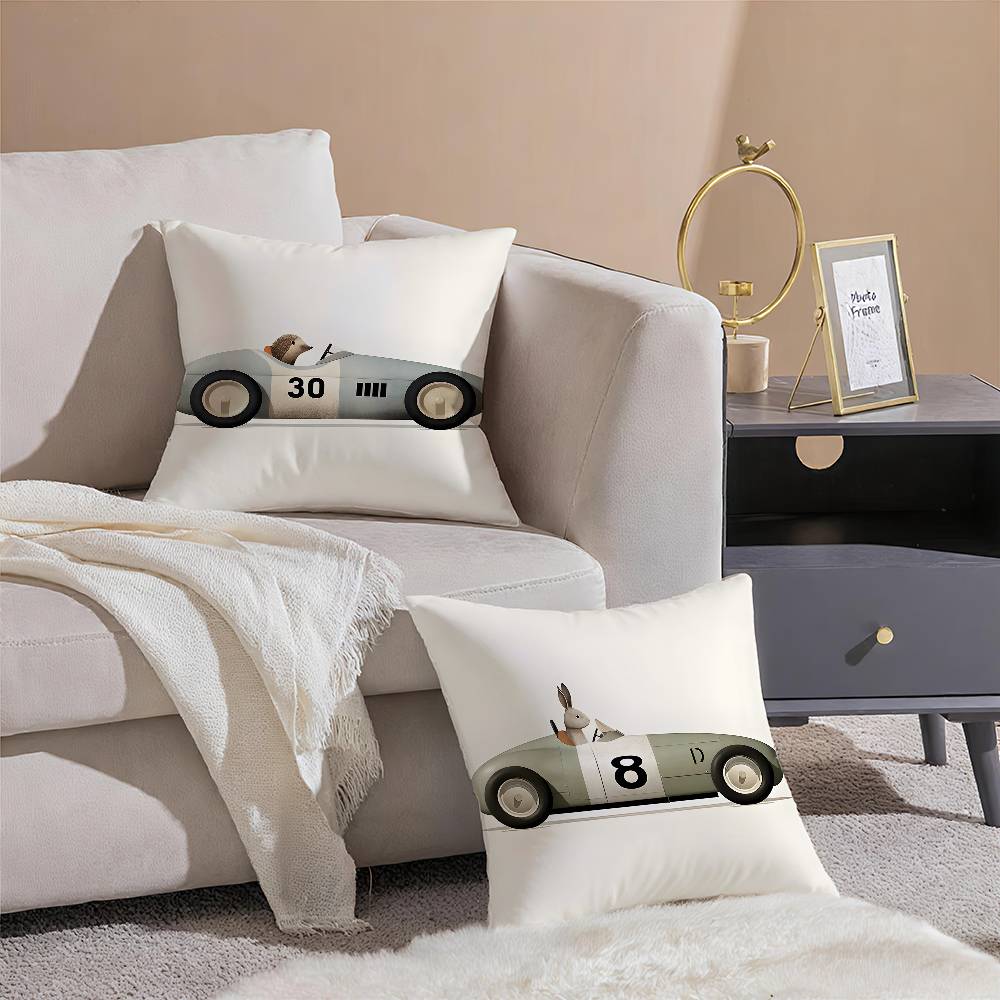 Funny Cartoon Animals Car Art Pillow Case Comfort Sofa Bed Silky Elegant Invisible Zipper Decorative Cushion Cover