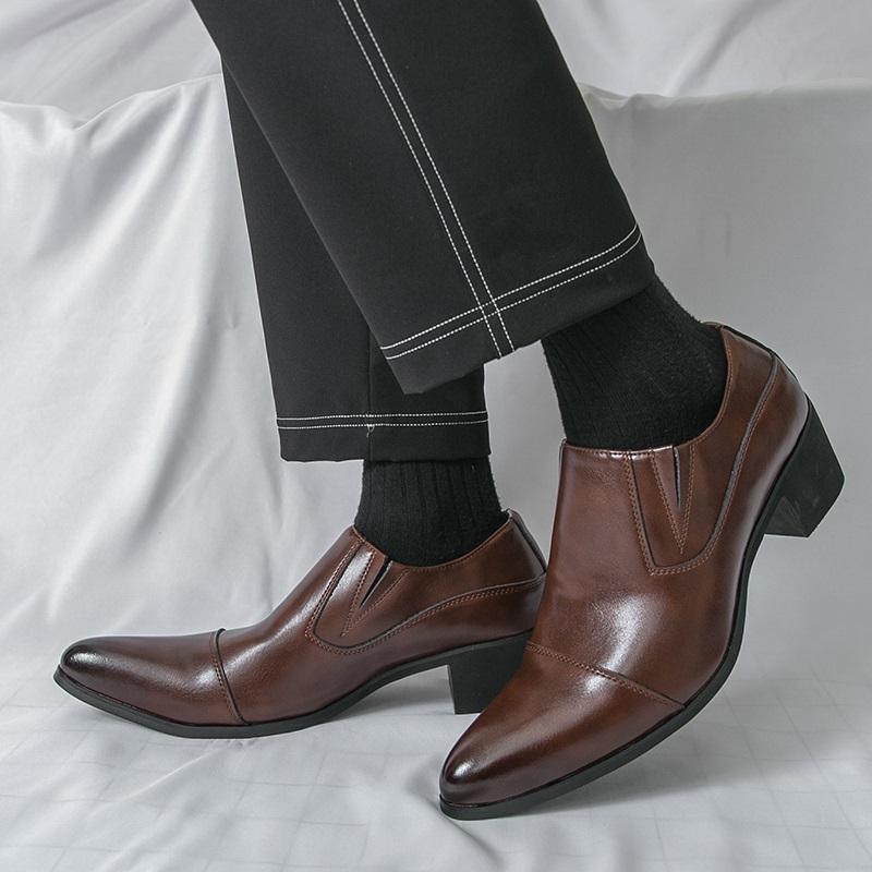 New British Gentleman Pointed Chelsea Business Height Increasing Shoes For Men Dress Wedding Prom Homecoming Footwear