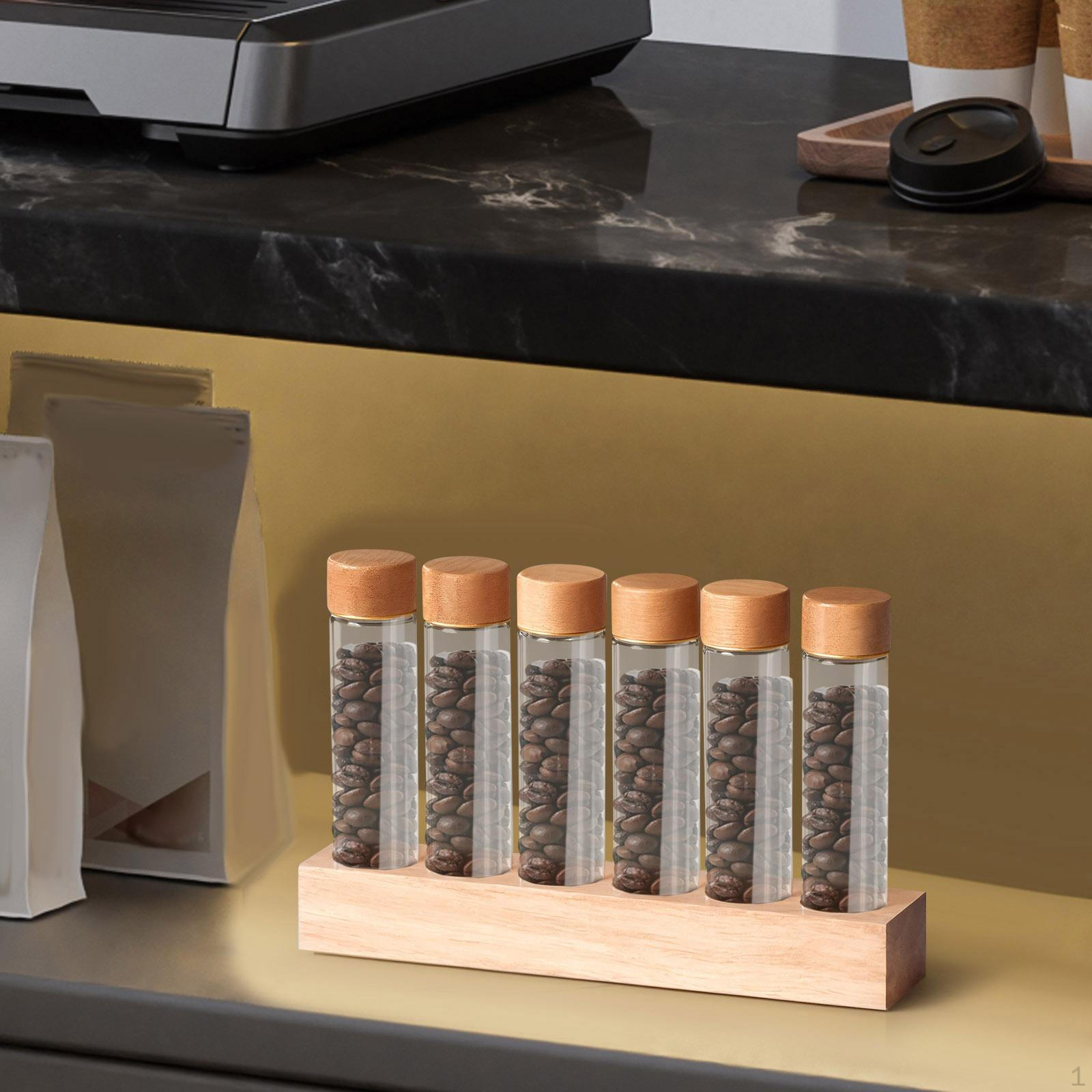 

Диспенсер для кофейных зерен Контейнеры для хранения кофейных зерен Деревянная подставка для пробирок 6 high glass