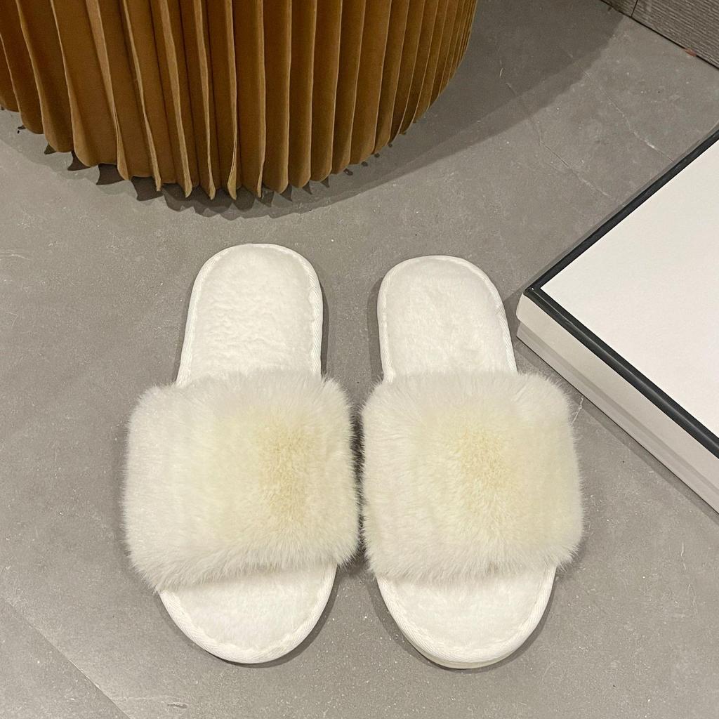 Women's Winter Indoor Cotton Slippers - Large, Warm, Solid Color Fur Design