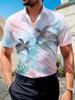 Men's Watercolor Sea Turtle Short-Sleeve Shirt, Hawaiian Style, All-Over Ocean Coral and Sea Turtle Print, Loose Fit Top, Suitable for Beach,