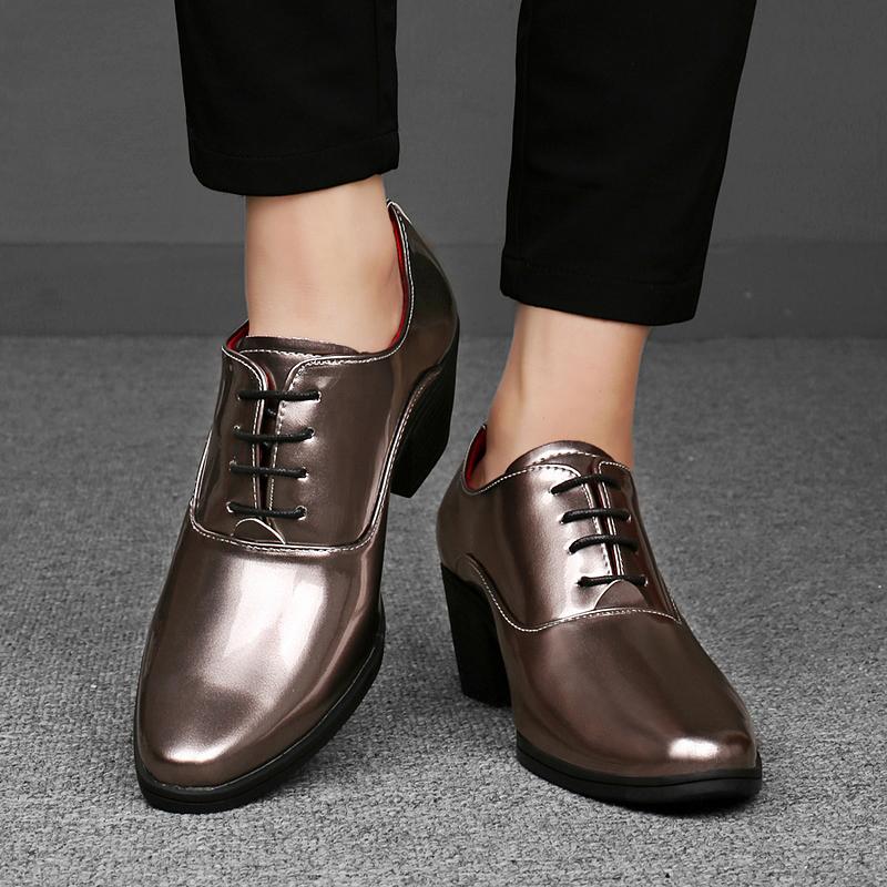 Men High Heels Silver Derby Wedding Dress Dance Business Gold Elevator Shoes Height Increase Tuxedo Prom Blazers Shoes Plus Size