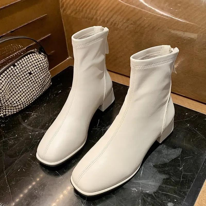 Jarní/Podzimní Dámské Jednoduché Krátké Kozačky Čtvercový Podpatek Kotníkové Kozačky Dámské Motorkářské Kozačky Nadměrná Velikost 34-43 Zapatos De Mujer Botas