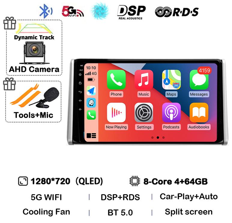 Android 14 Carplay Auto For Toyota RAV4 XA50 2018 2019 2020 Car Radio GPS Multimedia Player Stereo 4G WIFI 360 Camera Head Unit