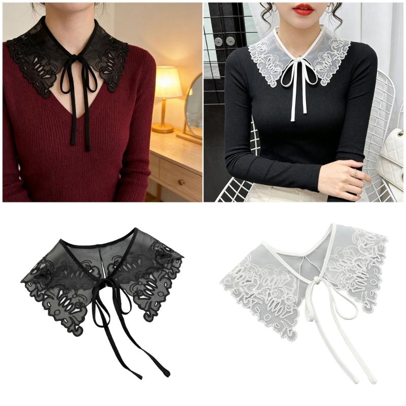 Elegant Detachable Lace Collar Spread Lapel Floral Design Decorative Accessory for Dresses and Blouses