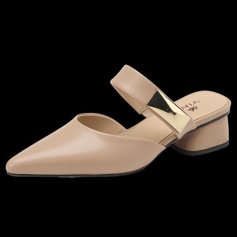 Echtes Leder Französische Spitze Schafsleder Pantoletten - Damen Sommer Zehenbedeckte Hausschuhe