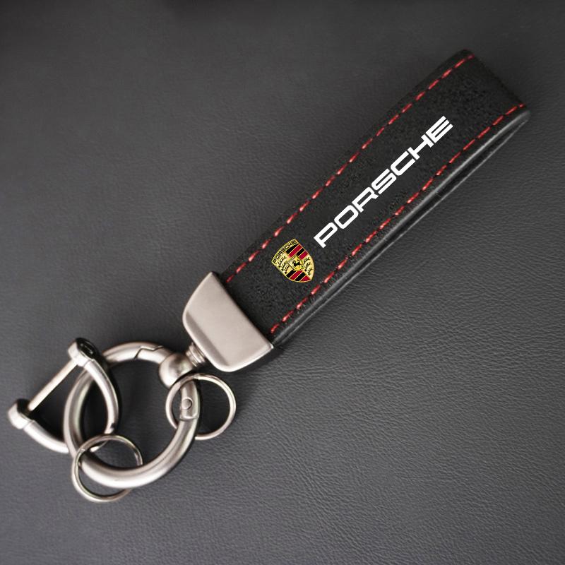 Leather Car Keychain Gifts Auto Key Rings Holder PendantFor Porsche Cayenne Panamera Macan 911 Taycan Boxster Cayman 918 Pajun