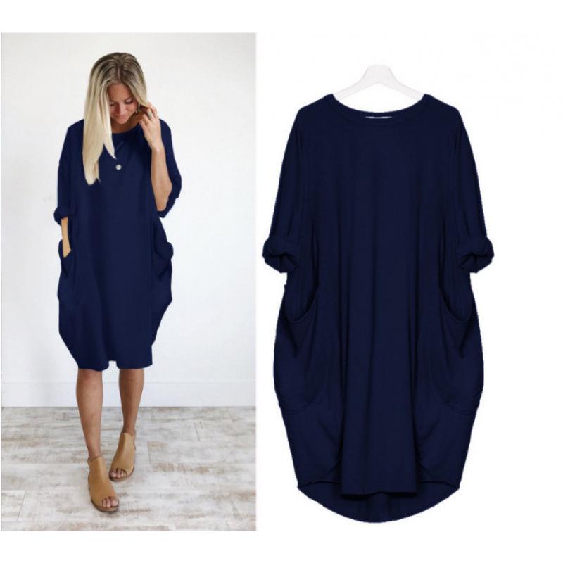 Women's Casual Loose Pocket Long Sleeve Plus Size Dress