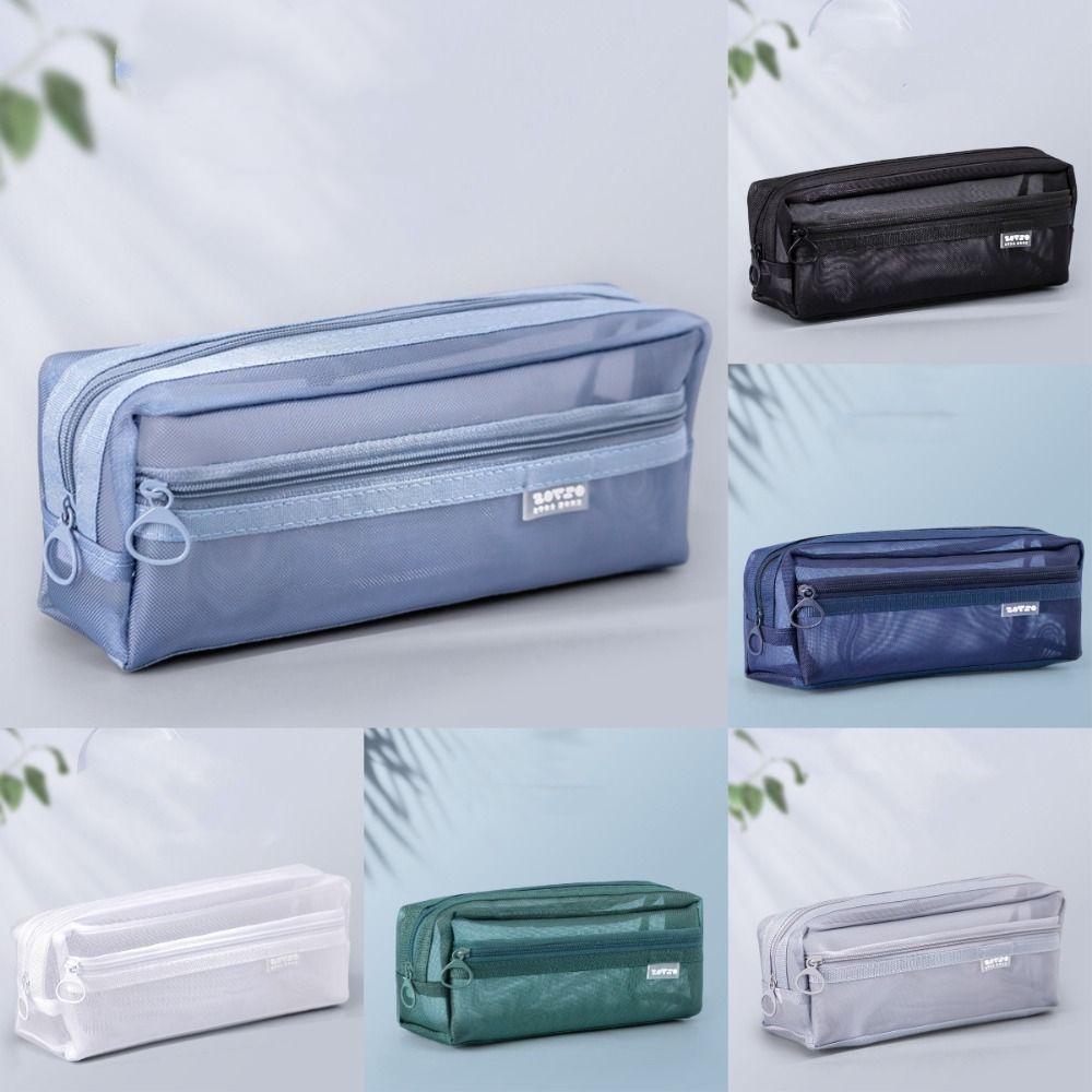 

Simple Pen Bag Double School Supplies Multicolored Mesh Pencil Case Exam