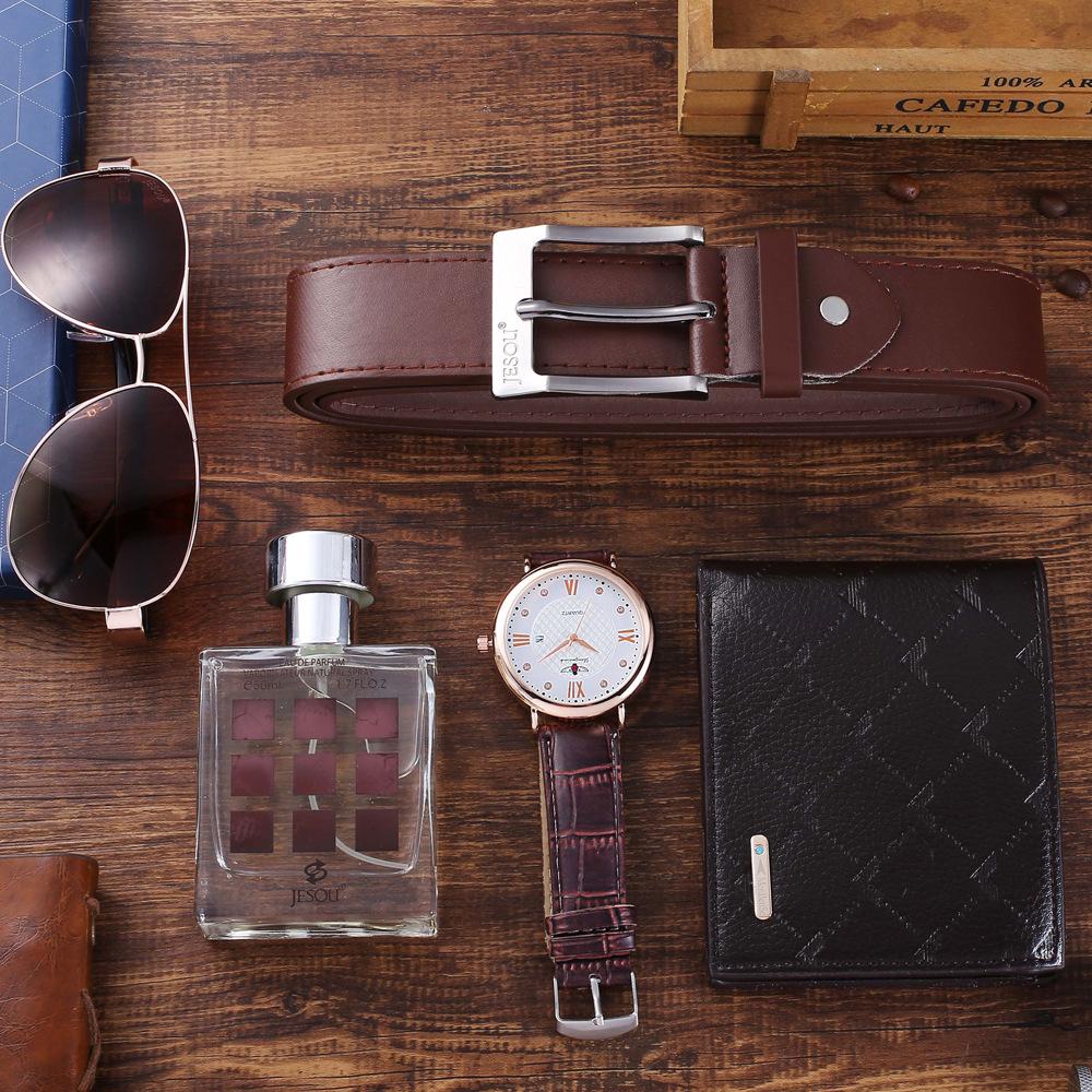 Men's Classic Gift Set: Watch, Leather Belt, Glasses, Perfume, Wallet (5 Pcs)