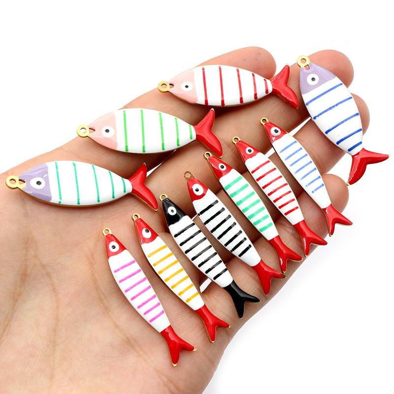 10pcs Stainless Steel Enamel Stripe Fish Charms Pendant 40x8/40x14mm DIY Jewelry Making Accessories for Necklace Earrings