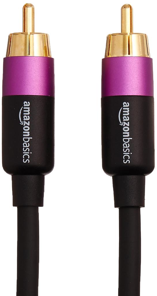 AmazonBasics 1pc RCA Audio Cable for Speaker with Gold Plated Plug Black Subwoofer/Amplifier/Active 15.2m