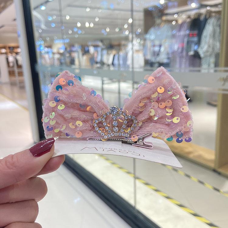 Korean Style Sequin Bow Hair Clip for Girls - Crown 3D Top Hairpin Accessory