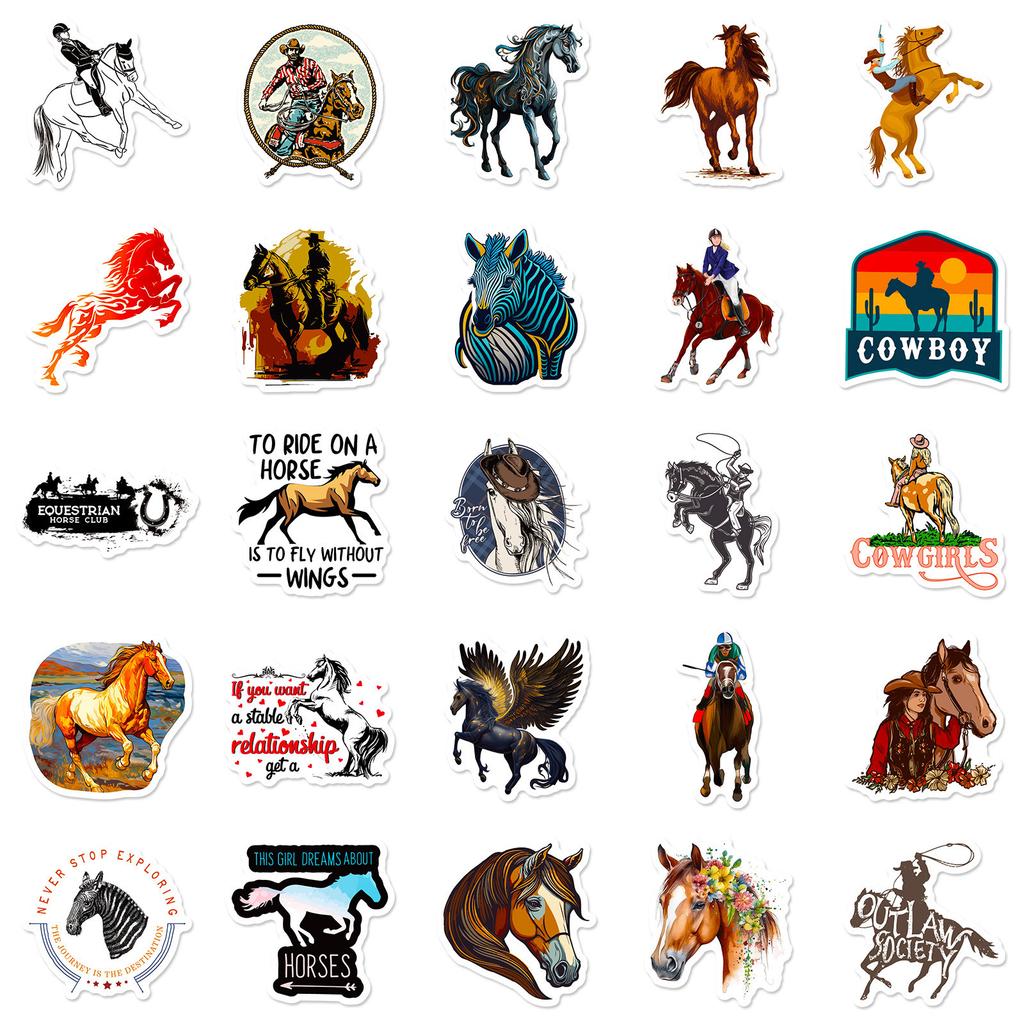 50 Horse Stickers Hand-Painted Galloping Horse Material Luggage Notebook Water Cup Can Be Repeatedly Pasted Decorative Stickers