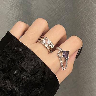 Chain Personality French Zircon Cold Wind High Sense Niche Design Sense Open Ring Female