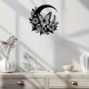 Metal Wall Art Crescent Moon Flowers Leaves Black Nature Design Home Decor Gift