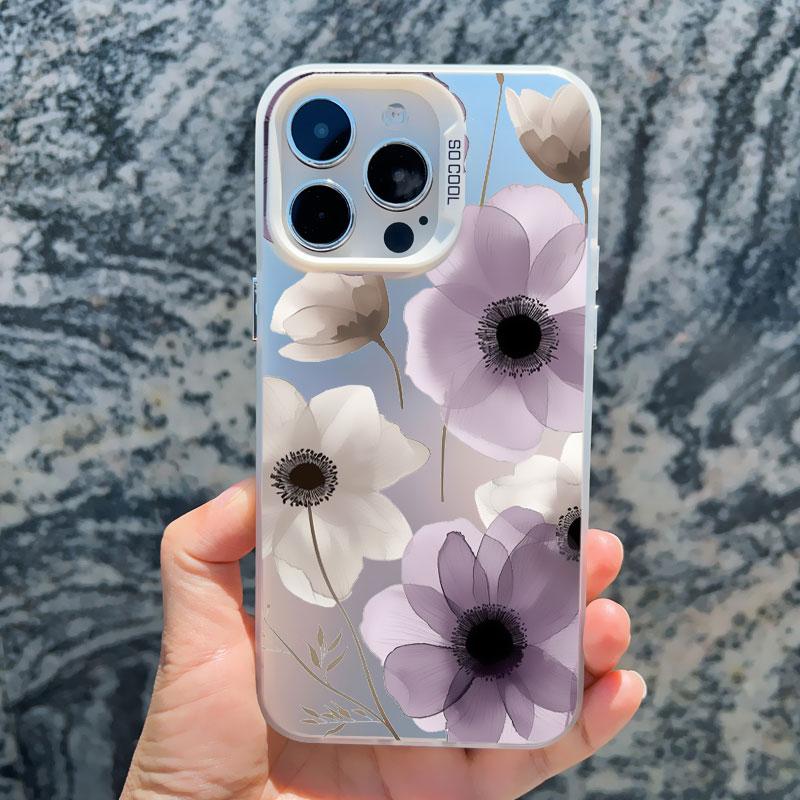 Malowanie Tuszem Kwiatowy Etui na Telefon dla iPhone 16 15 14 13 12 11 Pro Max 16 15 14 Plus 13 Mini Odporne na Wstrząsy Laserowe Tylne Pokrowce Funda