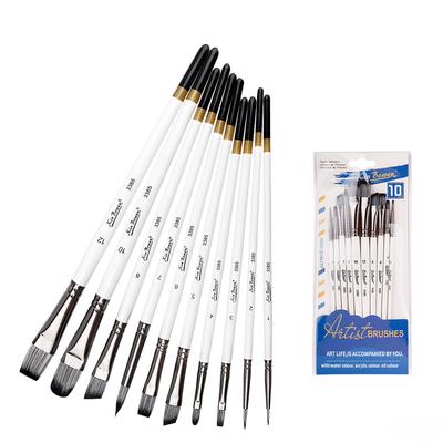10Pcs Painting Brushes Set Art Acrylic Gouache Oil Watercolor Painting Artist Nylon Hair Beech Wood Rod Brush Set