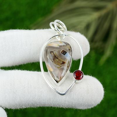 Mothers Day Deal Natural Stick Agate Rubillite Bezel Pendant 925 Sterling Silver