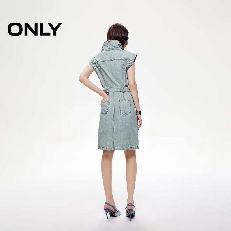 ONLY Women's Cotton Sleeveless Lapel Denim Mini Dress