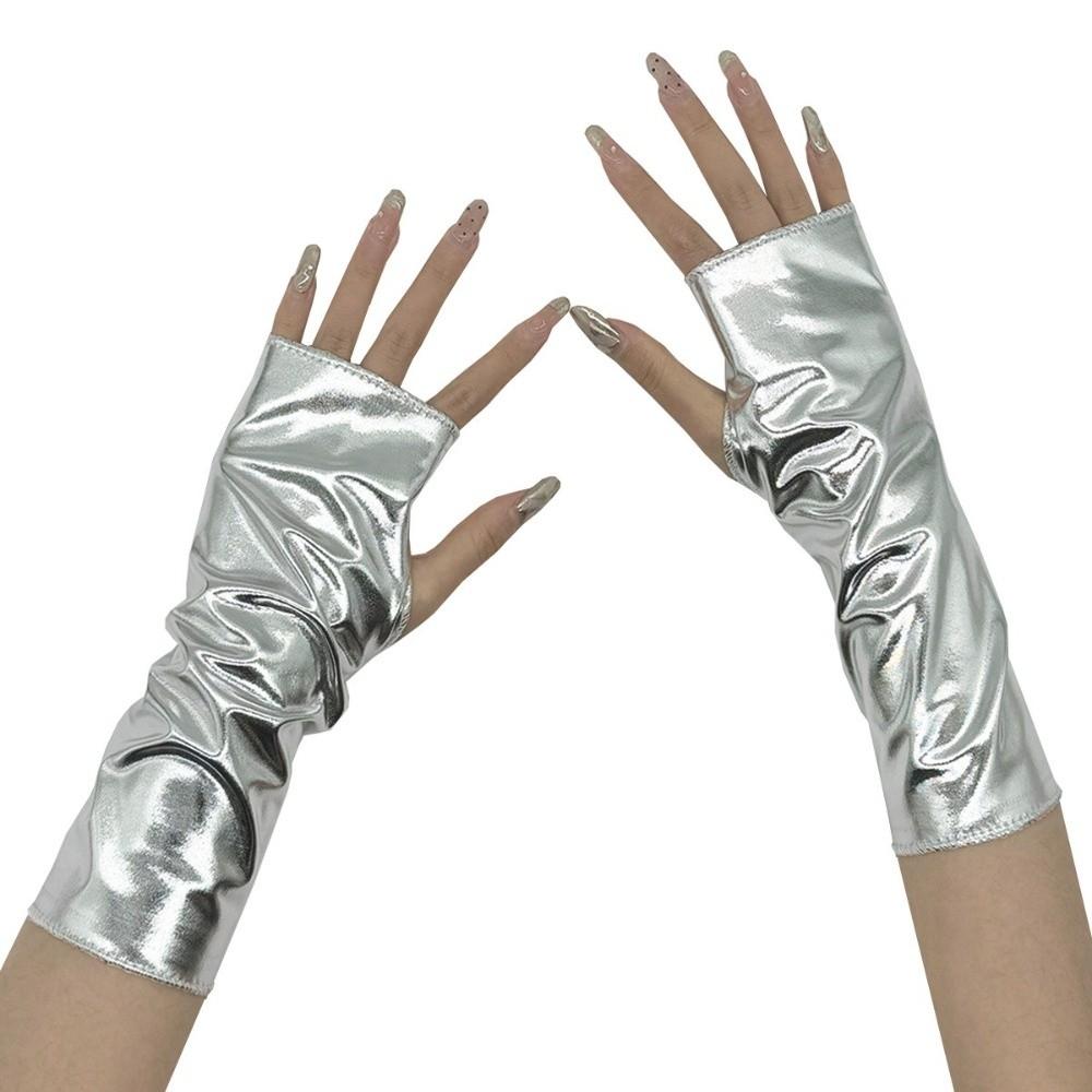 1 Paar Fingerlose Handschuhe mit Hochglanzfinish Punk-Stil Performance-Handschuhe Halloween-Verkleidung