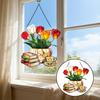 Tulip And Book Sun Catcher Acrylic Flower Suncatcher Window Hanging Decoration for Home Living Room Bedroom Outdoor Decor