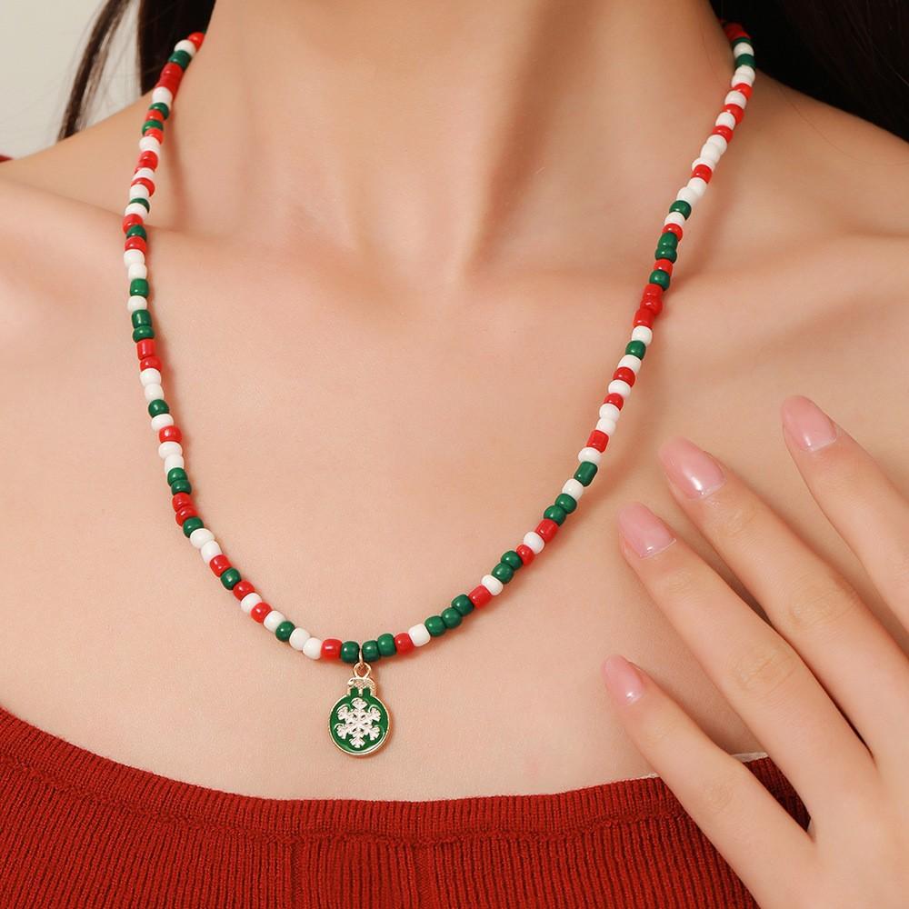 Snowflake Christmas Tree Santa Claus Pendant Chokers Women's Christmas Colorful Beads Necklace Collarbone Chain Xmas Gifts