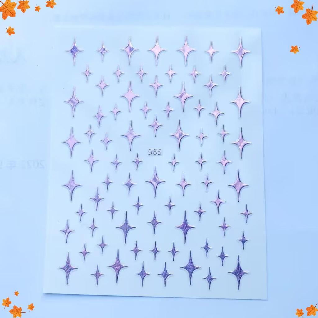 Starry Glitter Nail Stickers: Four-Pointed Star, Laser Gold, Silver, Black & White Adhesive Manicure Stickers