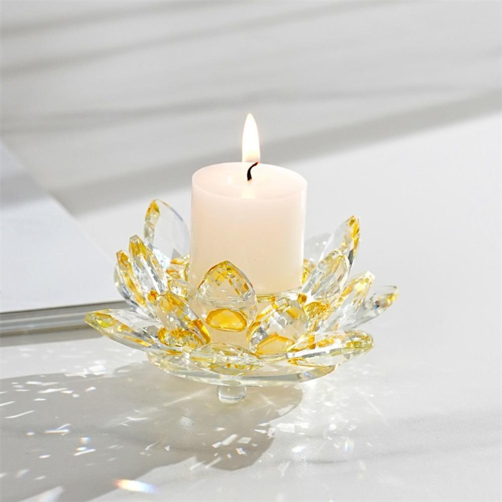 New Lotus Candle Holder Crystal Clear Figurines Tealight Candlestick Home Ornament Glass Everlasting Lamp Base Party Decor