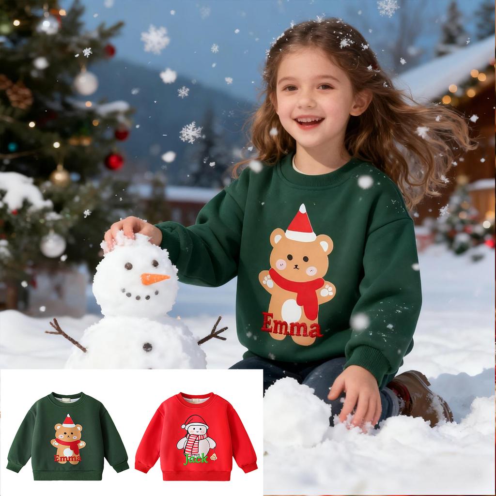 Gepersonaliseerde Geborduurde Naam Kinderkerst-Sweatshirts Voor de Winter