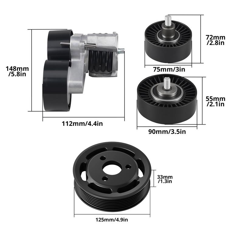 For BMW N54 Drive Belt Pulley Tensioner Kit & Power Steering Pulley, for BMW E90 E92 E93 E91 335i 335xi E82 E88 135i 2008-2010