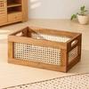 Wooden Woven Storage Basket Handmade Bamboo Desktop Box for Cosmetics Snacks Books Small Items Organizer Decorative